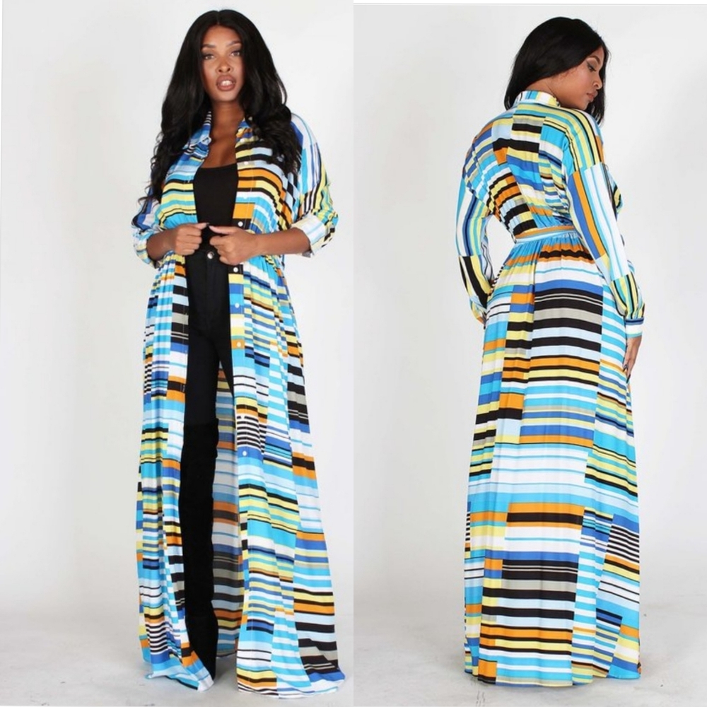 2PK Full length Maxi Dress Button up Striped Resell Wholesale lot M L SRP $100 - Picture 2 of 7